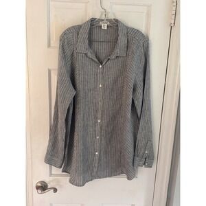 Artisan NY 100% Linen Blue White Striped Sz XL‎ Tunic Shirt Coastal Beach Vacay